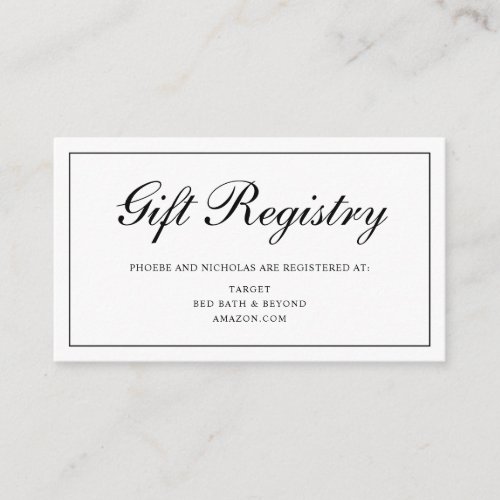 Formal Black and White Wedding Gift Registry Enclosure Card