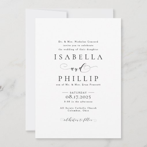 Formal black and white wedding invitation | Zazzle