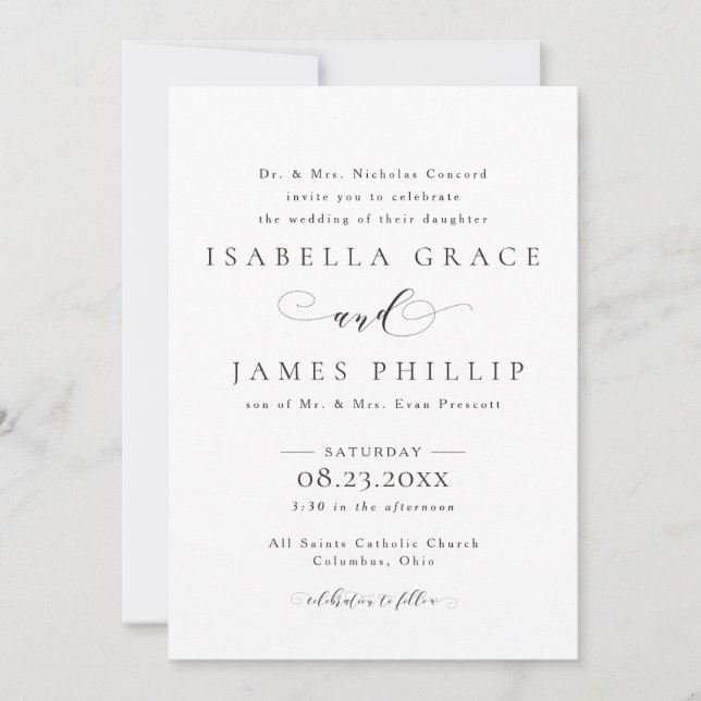 Formal black and white wedding invitation (Front)