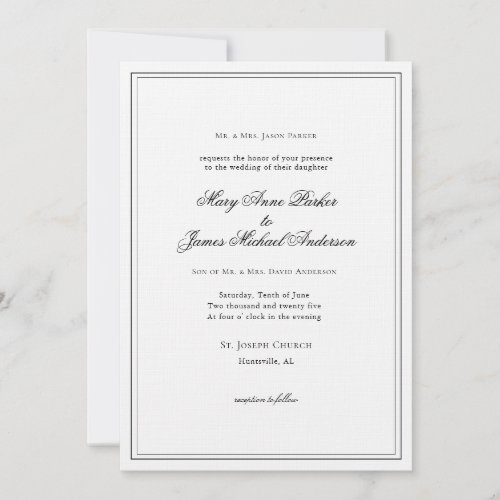 Formal Black and white Wedding Invitation