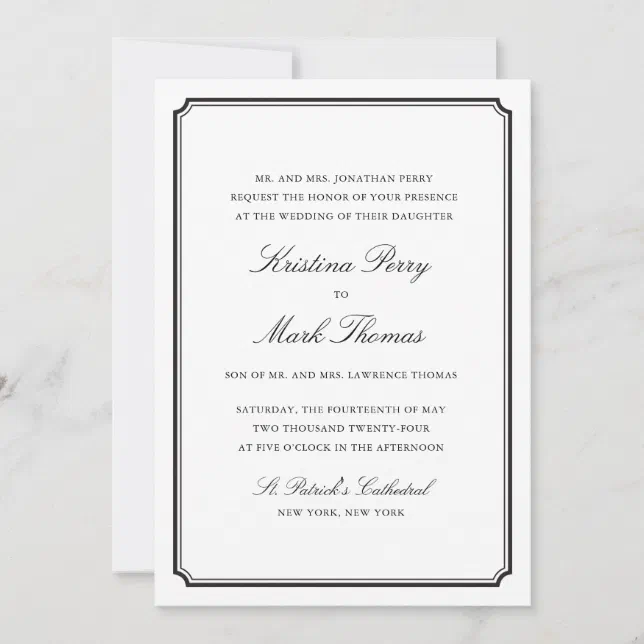 Formal Black and White Wedding Invitation | Zazzle