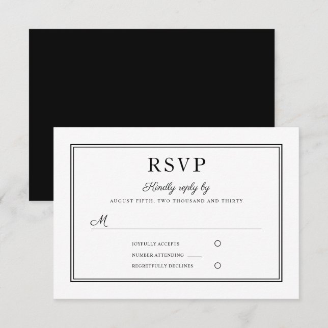 Formal Black And White Wedding RSVP Card (Front/Back)
