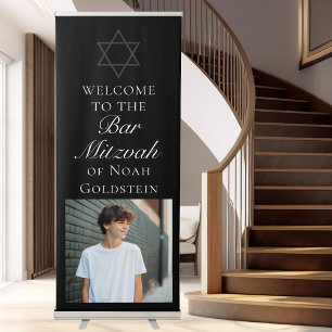 Formal Black Bar Mitzvah Party Custom Photo Retractable Banner