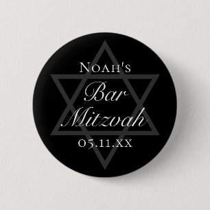 Formal Black Bar Mitzvah Star of David Custom Button