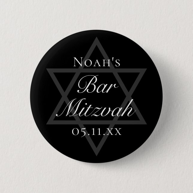 Formal Black Bar Mitzvah Star of David Custom Button (Front)