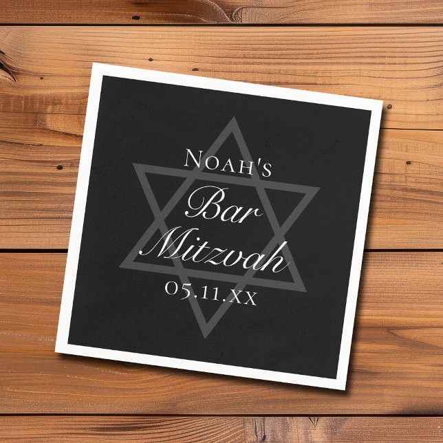 Formal Black Bar Mitzvah Star of David Custom Napkins (Creator Uploaded)