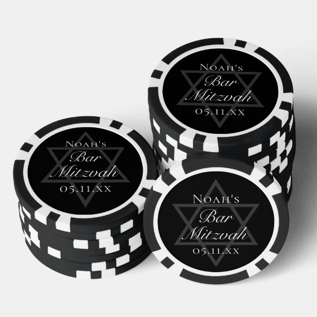 Formal Black Bar Mitzvah Star of David Custom Poker Chips (Stack)