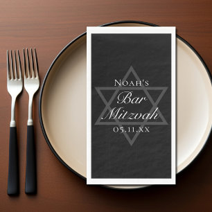 Formal Black Bar Mitzvah Star of David Customized Paper Guest Towels