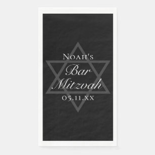 Formal Black Bar Mitzvah Star of David Customized Paper Guest Towels