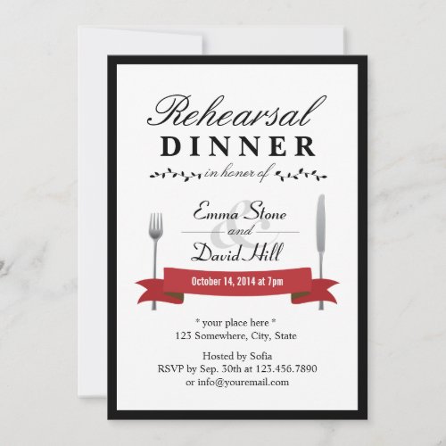 Formal Black Border Rehearsal Dinner Invitations 5" X 7" Invitation Card
