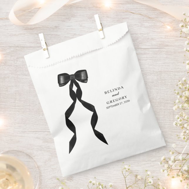 Formal Black Bow Ribbon Elegant Wedding Favor Bag (Clipped)