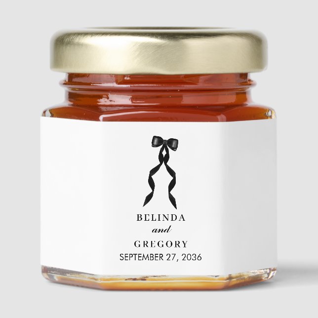 Formal Black Bow Ribbon Elegant Wedding Honey Jar Favors (Front)