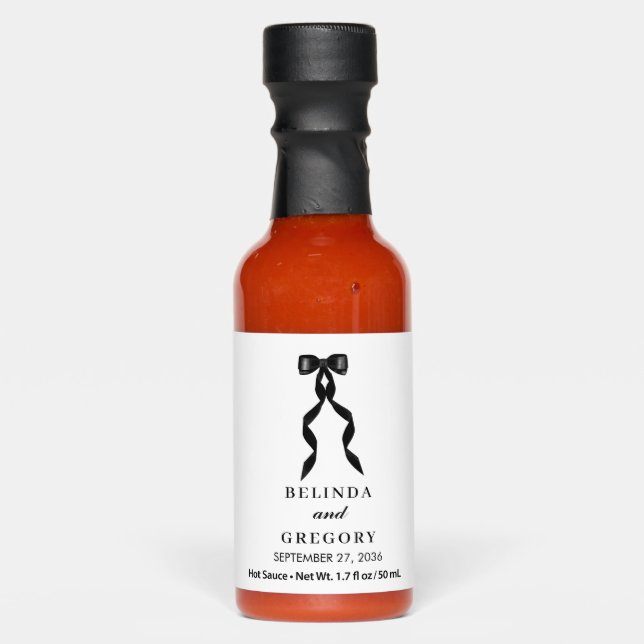 Formal Black Bow Ribbon Elegant Wedding Hot Sauces (Front)