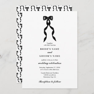Formal Black Bow Ribbon Elegant Wedding Invitation