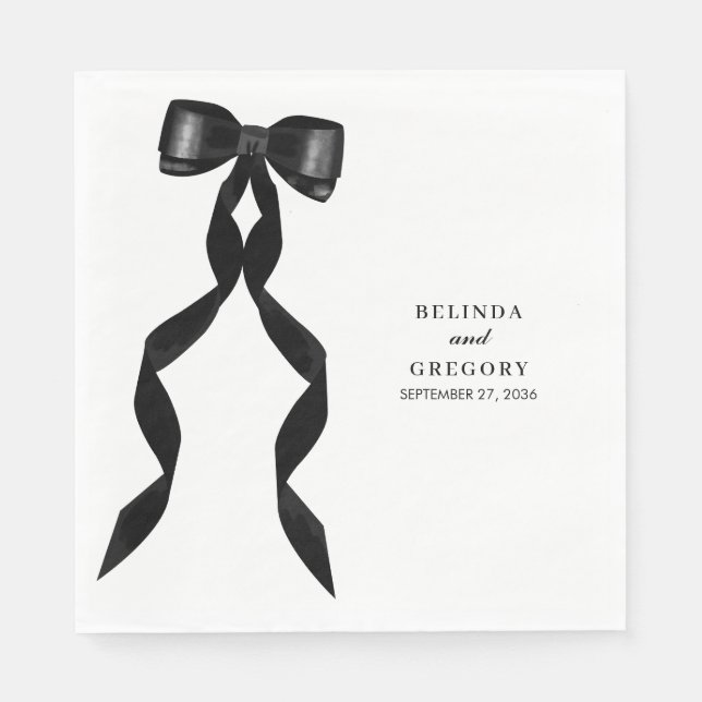 Formal Black Bow Ribbon Elegant Wedding Napkins (Front)