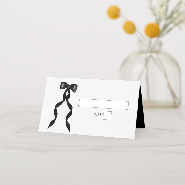Formal Black Bow Ribbon Elegant Wedding Place Card (Front)