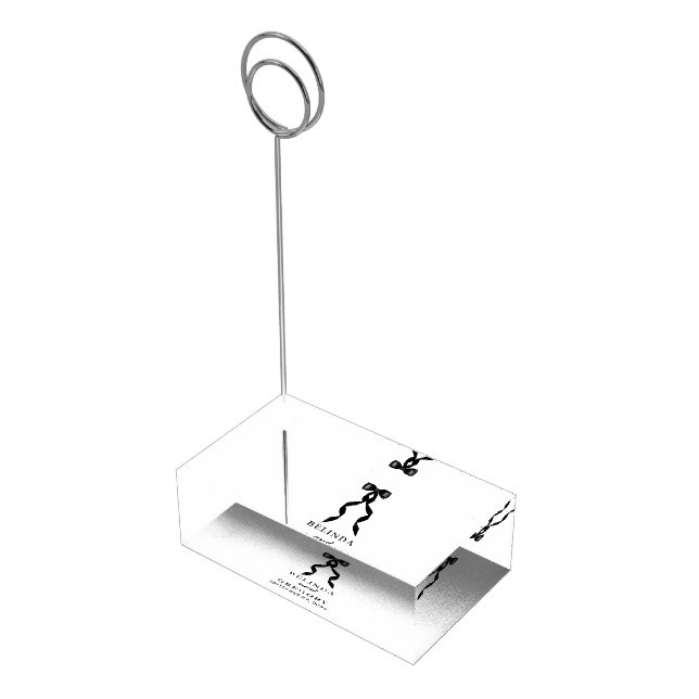 Formal Black Bow Ribbon Elegant Wedding Place Card Holder (Corner)