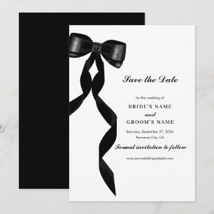 Formal Black Bow Ribbon Elegant Wedding Save The Date