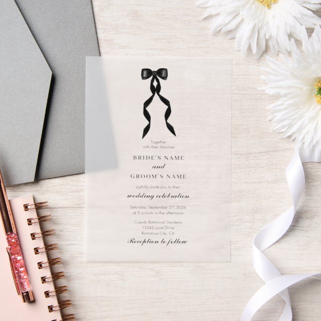 Formal Black Bow Ribbon Forma Wedding Overlay Vellum Invitations (Wedding)
