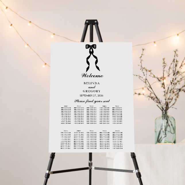 Formal Black Bow Ribbon Wedding Seating Chart Foam Board (In Situ (Stand))