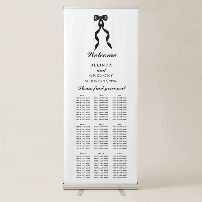 Formal Black Bow Ribbon Wedding Seating Chart Retractable Banner (Front)