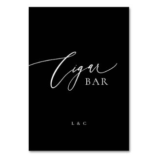 Formal Black Calligraphy Wedding Cigar Bar Sign Table Number