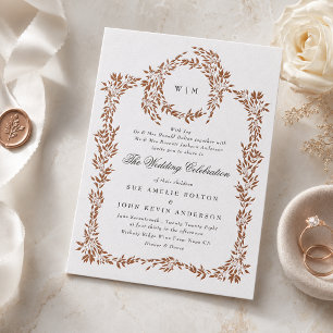 formal black & copper botanical wedding two color letterpress invitation