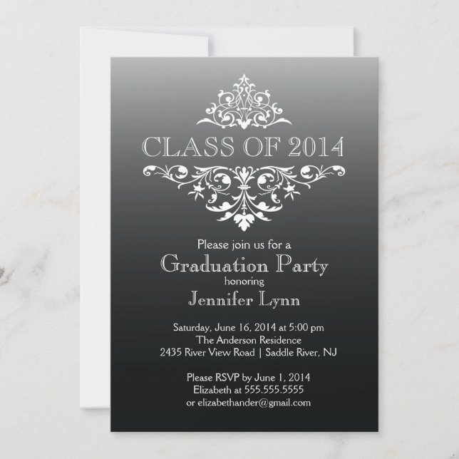 Formal Black Elegant Flourish Graduation Party Invitation (Front)