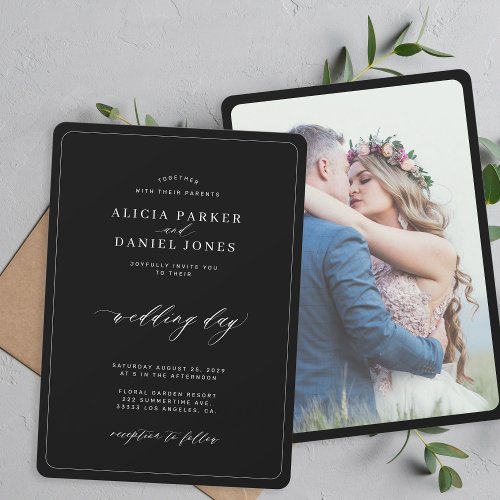 Formal black elegant photo wedding invitation