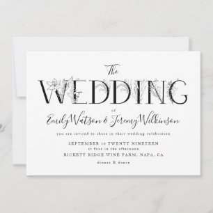 Formal Black Floral Letters Wedding Invitation