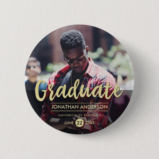 Formal Black & Gold Graduation Party | Photo Button (Front)