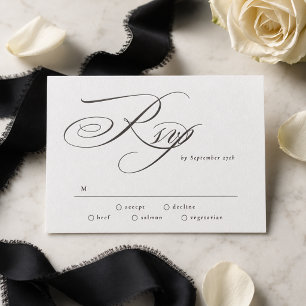 Formal Black Grand Calligraphy Wedding Letterpress RSVP Cards