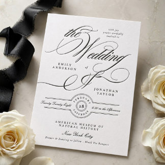 Formal Black Grand Script Wedding Letterpress Invitation