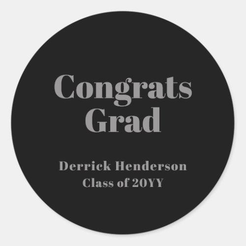 Formal Black Gray Congrats Grad Round Sticker