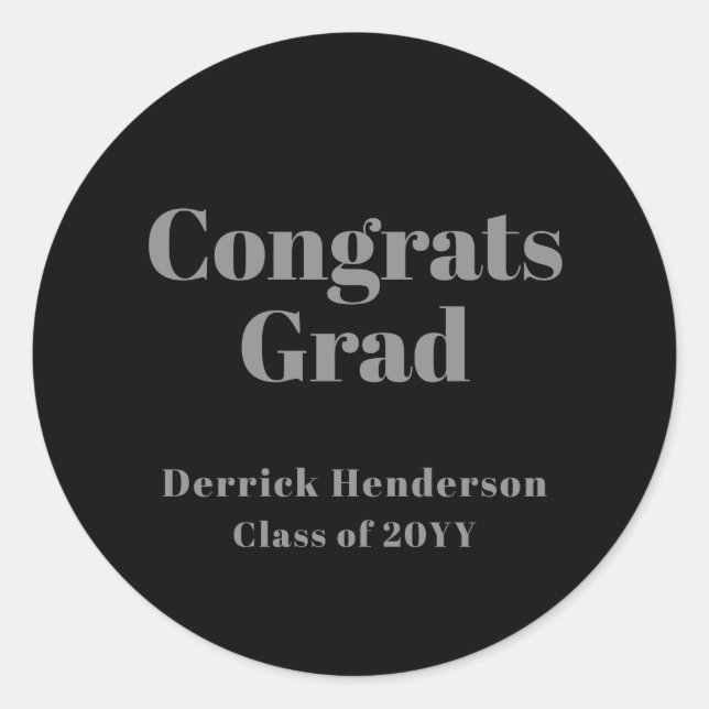 Formal Black Gray Congrats Grad Round Sticker (Front)