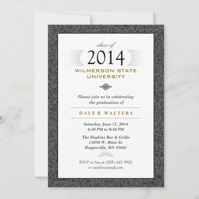Formal Black Gray & Gold Graduation Invitation (Front)