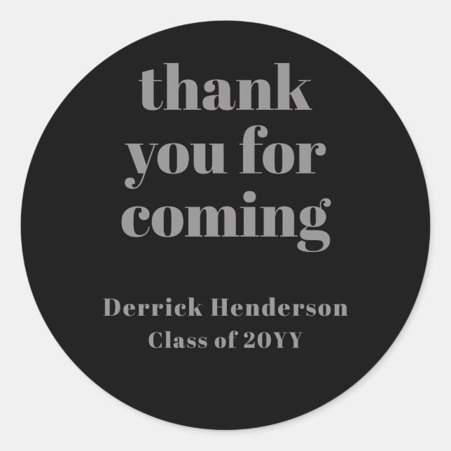 Formal Black Gray Graduation Thank You Sticker (Front)