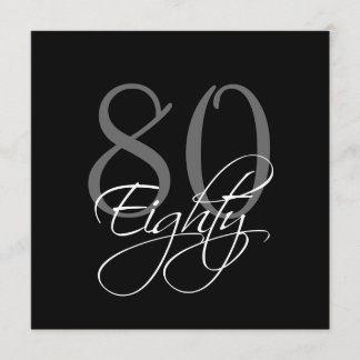 Formal Black Grey 80th Birthday Invitations