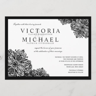 Formal Black Lace Square Wedding Invitations