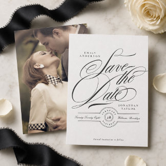 Formal Black Letterpress Photo Save the Date Card