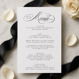Formal Black Letterpress Wedding Menu Card