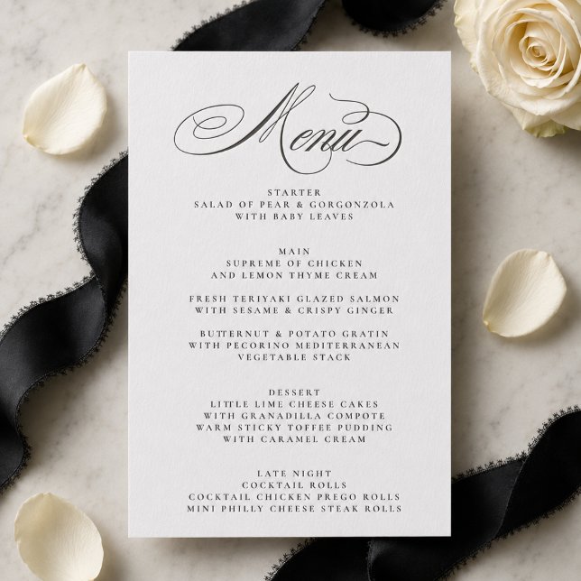 Formal Black Letterpress Wedding Menu Card (Creator Uploaded)