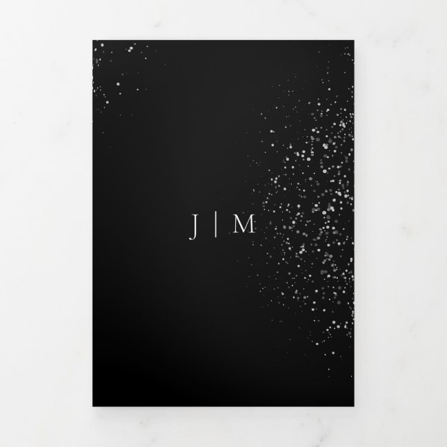 Formal Black Modern Dots Wedding Tri-Fold Card