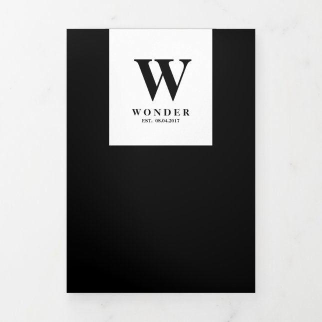 Formal Black Modern Monogram Design Wedding Tri-Fold Card (Cover)