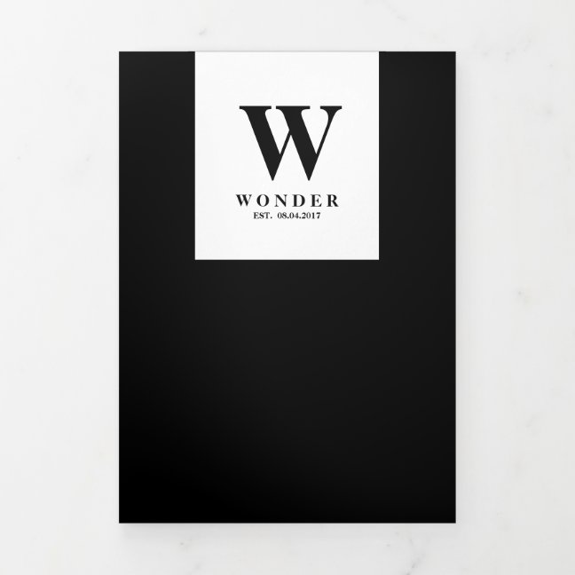 Formal Black Modern Monogram Design Wedding Tri-Fold Card