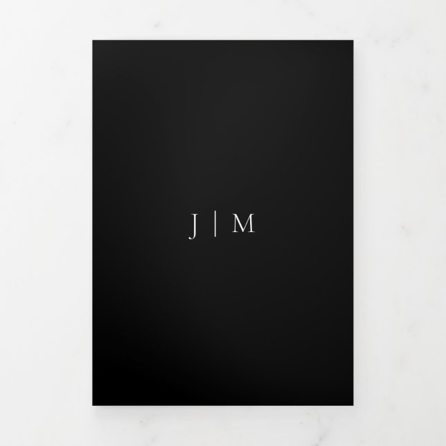 Formal Black Modern Wedding Tri-Fold Card (Cover)