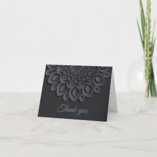 Formal Black Paper Cut Mandala Letterpress Thank You Card