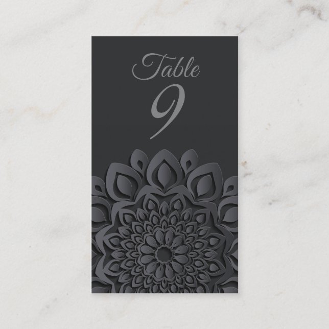 Formal Black Paper Cut Mandala Wedding Place Card (Front)