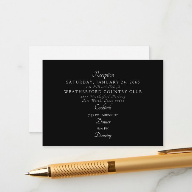 Formal Black Reception Dancing Wedding Enclosure Card (Front/Back In Situ)