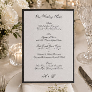 Formal Black Script Letterpress Wedding Menu Cards